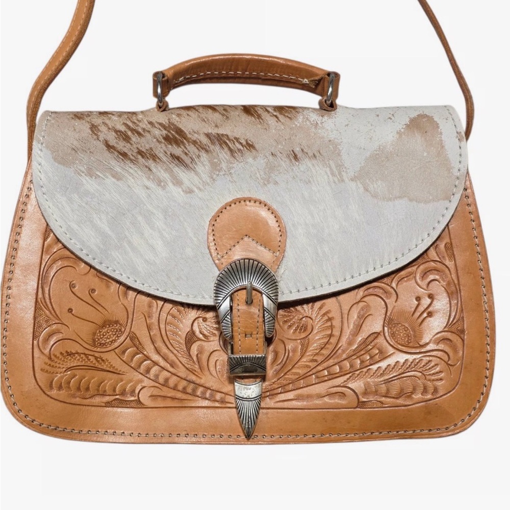Grant's Naturals Tooled Leather Crossbody Bag Cowhide Western Purse Women's